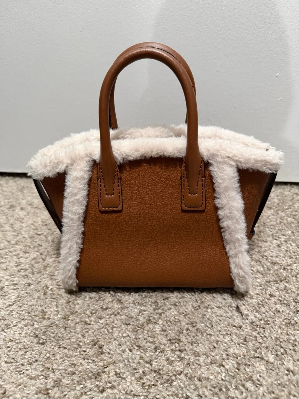 Michael Kors Mini Brown Mini Satchel with Cream Shearling Trim